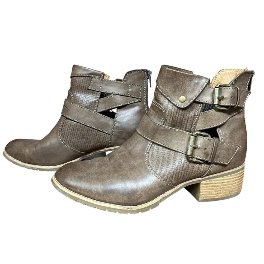 Eurosoft Brown Faux Leather Buckle Ankle Boots Zipper Closure & Textured Detail - Picture 3 of 9